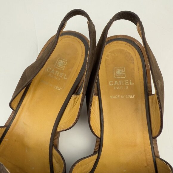 CAREL PARIS Luxury Brown Suede Boho Slingback Flat Lazy Luxury Sandals sz 41 - Picture 8 of 11